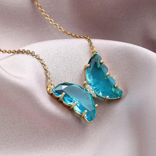 Jewels pretty blue crystal butterfly pendant necklace for women and Girls