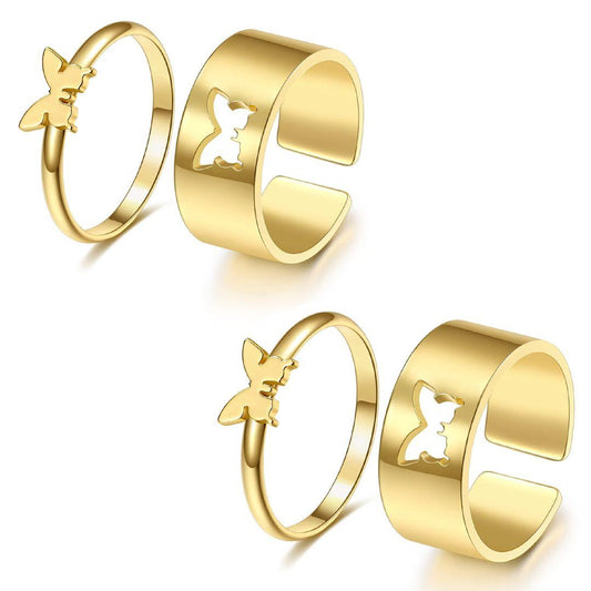 JEWELS Combo of 2 Attractive Gold Plated Butterfly Couple Rings